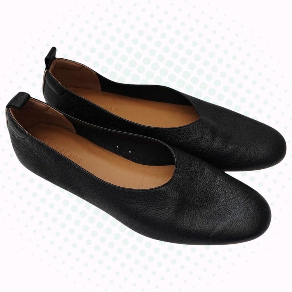 NWOB Everlane The Day Classic Black Leather Slide-On Ballet Flats US 9